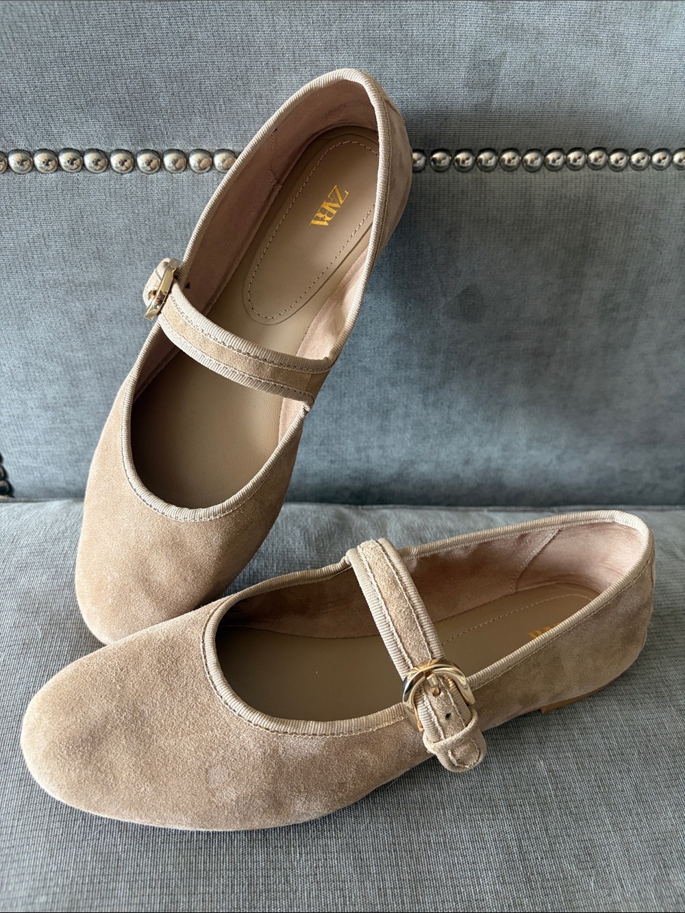 Suede Ballet Flats with Buckle